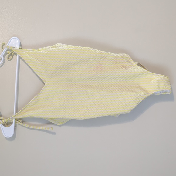 Other - Cream and Neon Yellow One Piece Swimsuit with Tie Straps